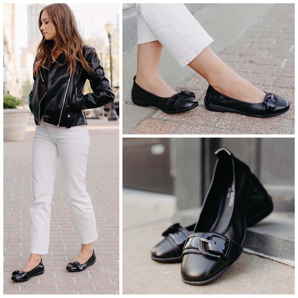 •JOSEF SEIBEL• Round Toe Fenja 23 Flat Black Leather Patent Size EU 40/ US 9-9.5